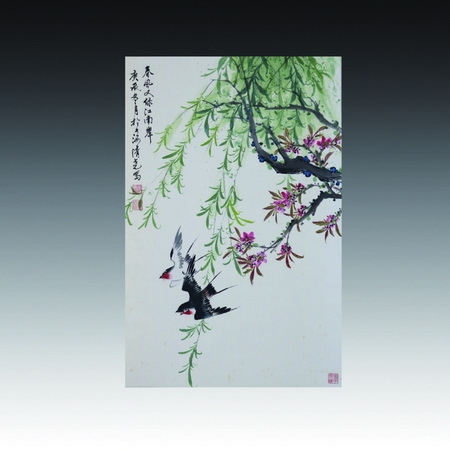 设色花鸟立轴