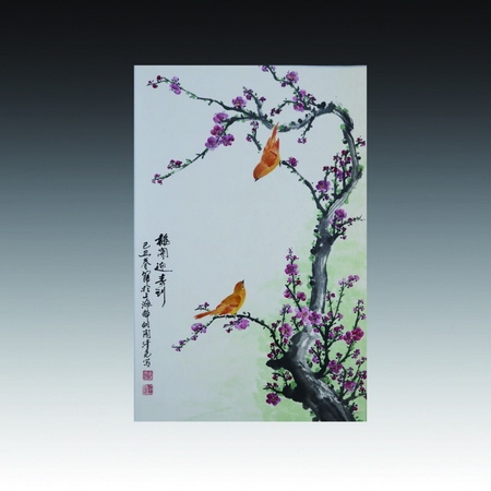 设色花鸟立轴