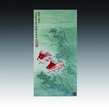 设色金鱼立轴 