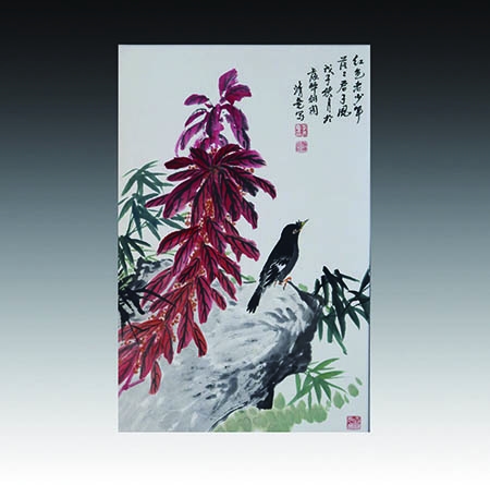 设色花鸟立轴