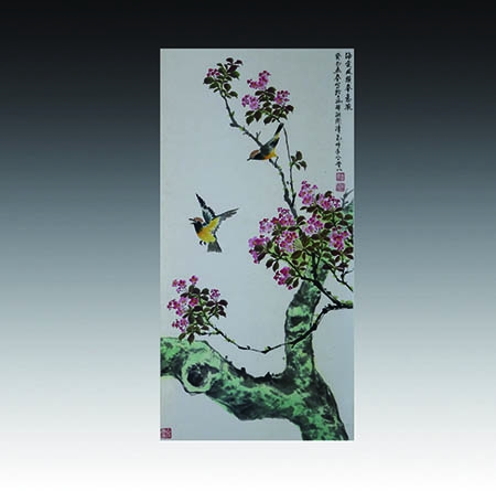 设色花鸟立轴