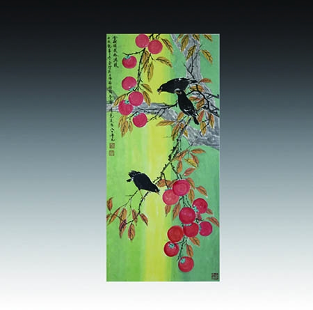 设色花鸟立轴