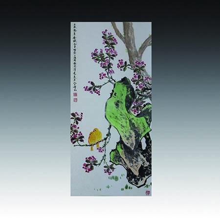 设色花卉双鸟立轴