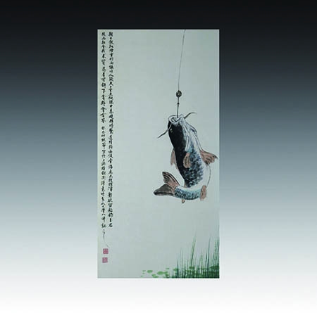 设色钓鱼立轴