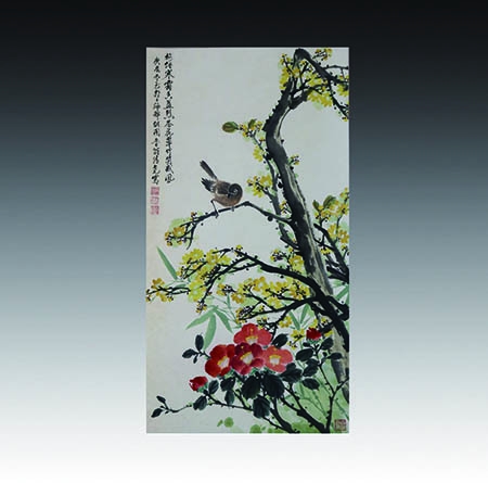 设色花鸟立轴