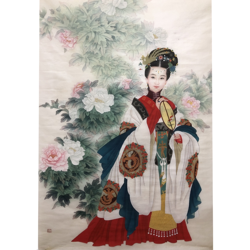 绢画《红衣侍女》