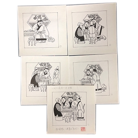 短篇连环画原稿《刘大请客》5幅/套、《天气不正》4幅/套	