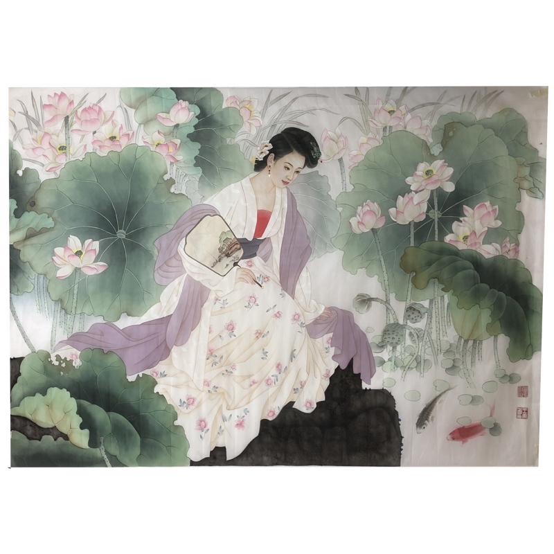绢画《荷花仙子》