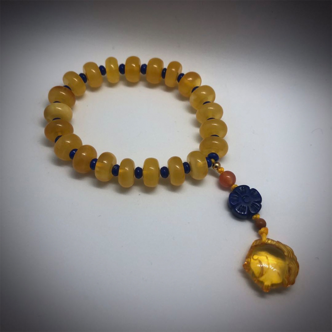 蜜蜡青金石手串 1件
