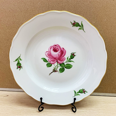 德国梅森手绘经典粉色ROSE描金点心盘	