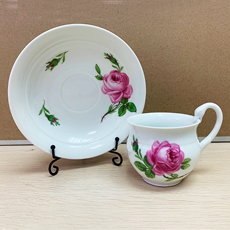 德国梅森手绘经典粉色ROSE天鹅手把下午茶杯、碟 