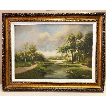 约20世纪初西洋油画《山林溪流图》 （PMF.N	）