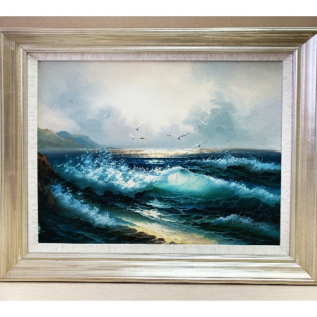 约20世纪初西洋油画《海鸥逐浪图》 （A.KIRKHAM	）