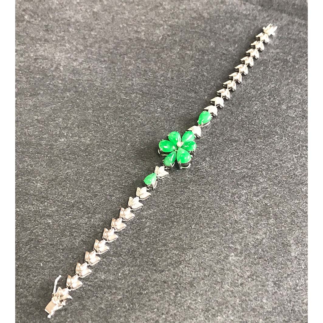 18K白金翡翠镶钻手链 1根