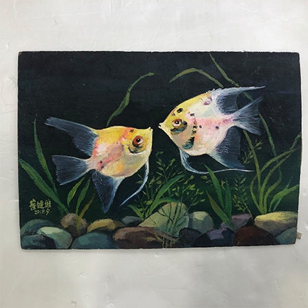 油画《神仙鱼》崔健维  33×23cm