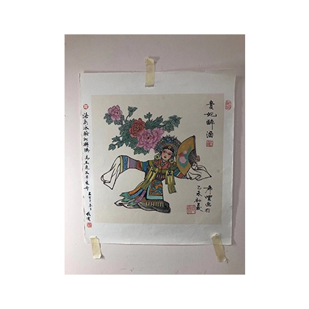 国画小品《贵妃醉酒》罗希贤画 杨秋宝题