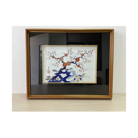 日本深川制柿右卫门款“梅花”花卉瓷板挂画