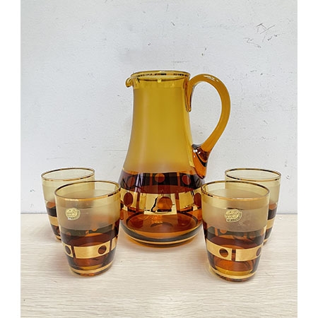 捷克波西米亚琥珀色冷水壶配杯