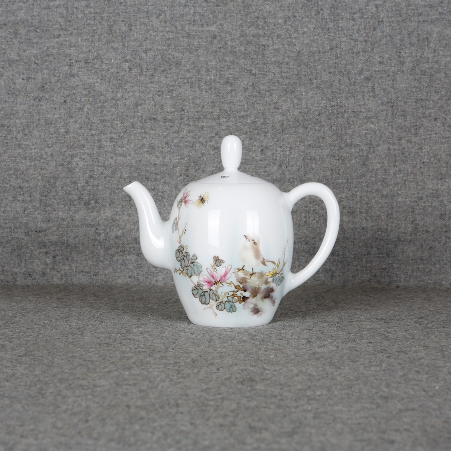 程远浅绛彩花鸟茶壶