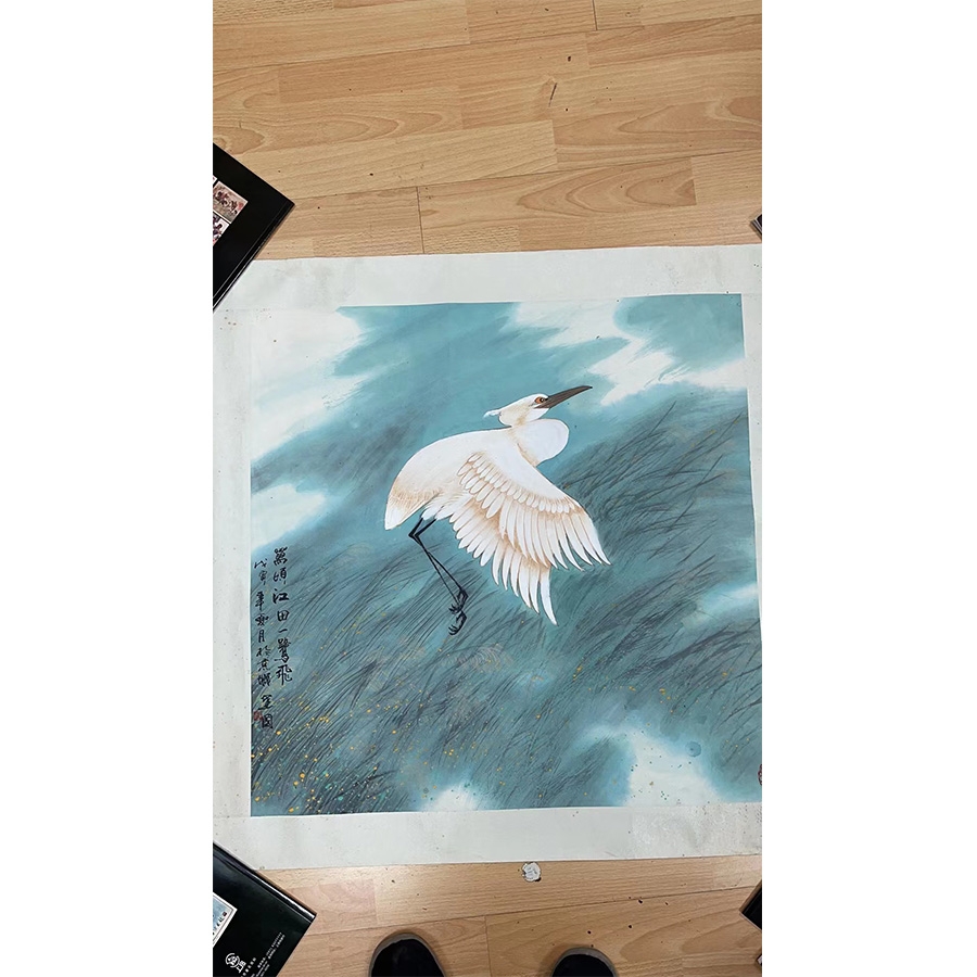 国画镜片《万顷江田一鹭飞》