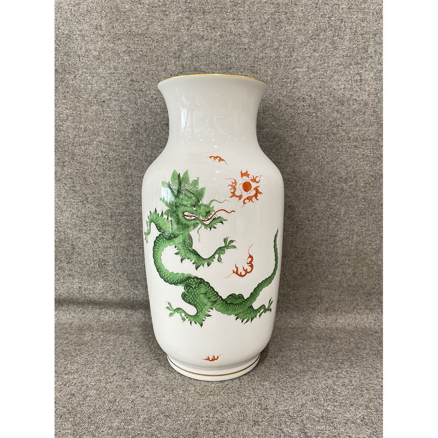 德国梅森手绘绿龙描金大花瓶