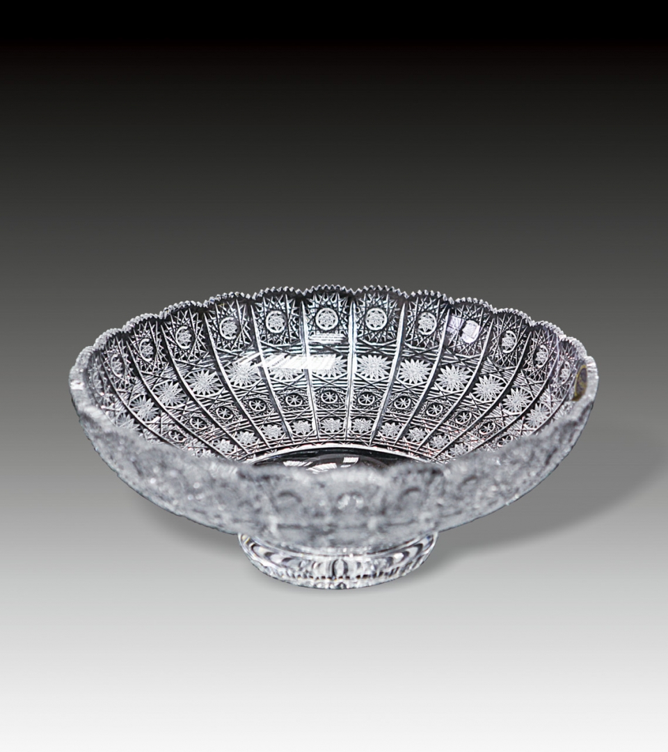 捷克波西米亚手工切花满工大果盆(直径:31cm,原装盒)
