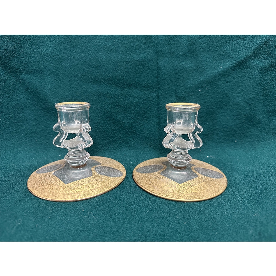 捷克MOSER式样描金水晶烛台(H:9.5cm 直径:11cm)