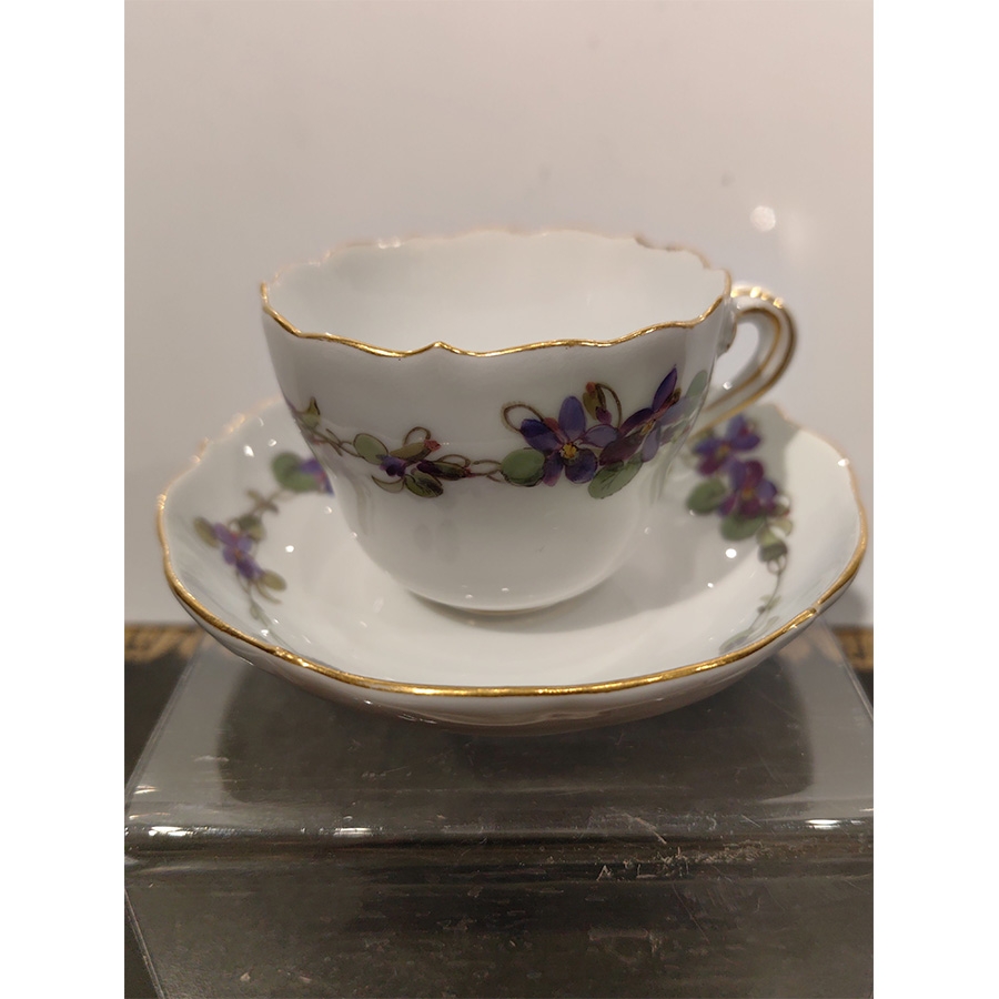 德国梅森手绘自然主义花卉咖啡杯、碟(直径:10.3cm,H:5cm)