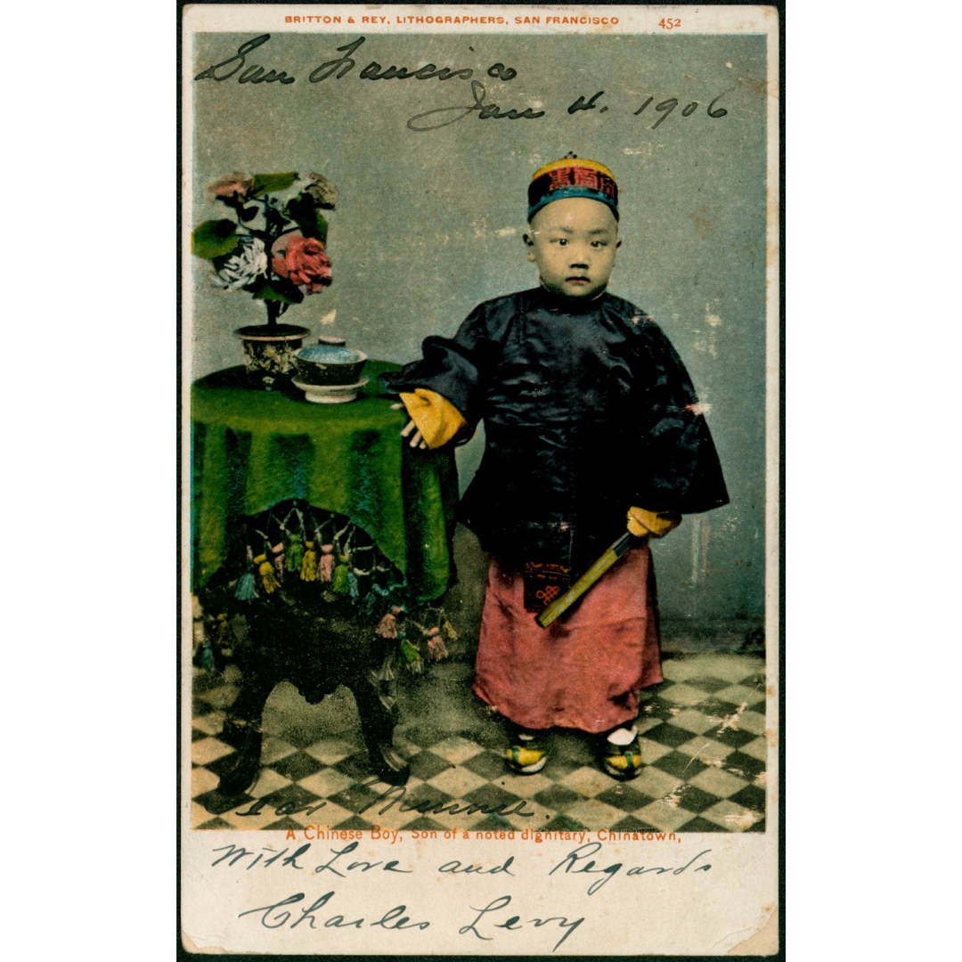 14.美国旧金山唐人街小男孩明信片，1906年1月4日旧金山寄纽约